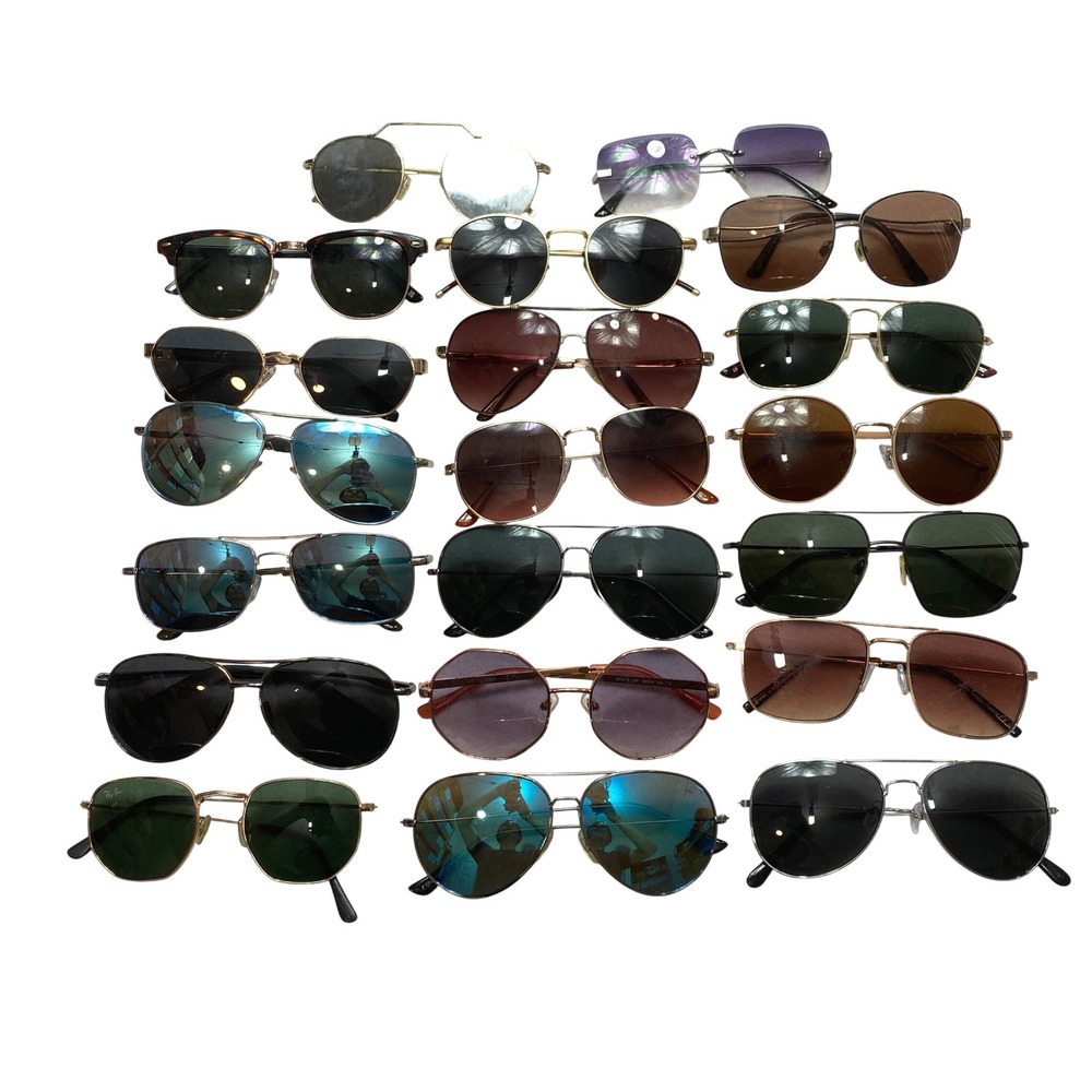 Lot Of 20 Mixed Brand Sunglasses Unisex OS Multicolor Aviator Retro